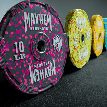 MAYHEM STRENGTH NEON FLECK BUMPER PLATES - Shop gymbrofitness.com.