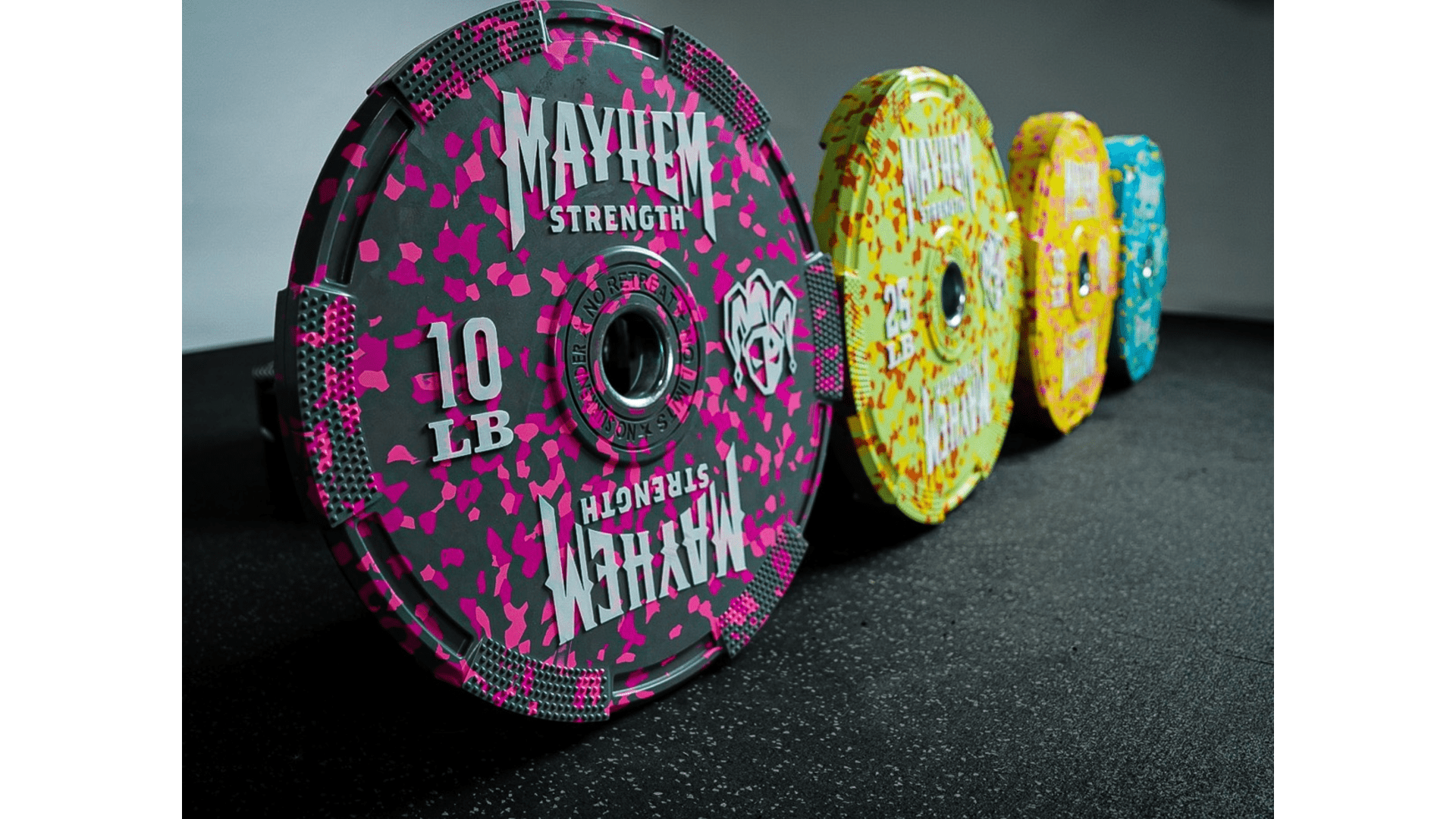 MAYHEM STRENGTH NEON FLECK BUMPER PLATES - Shop gymbrofitness.com.