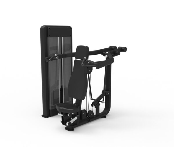 Picture of the Mayhem Strength Selectorized Coverging Chest Pressm gym equipment in matte black