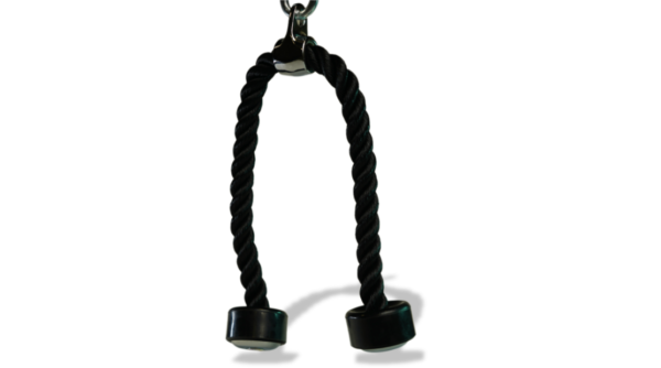 Tricep rope cable attachment for tricep, shoulder, and arm exercises.